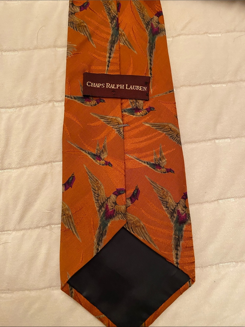 Vintage Chaps Ralph Lauren 100% Silk Hand-Printed Pheasant Necktie - Picture 4 of 6